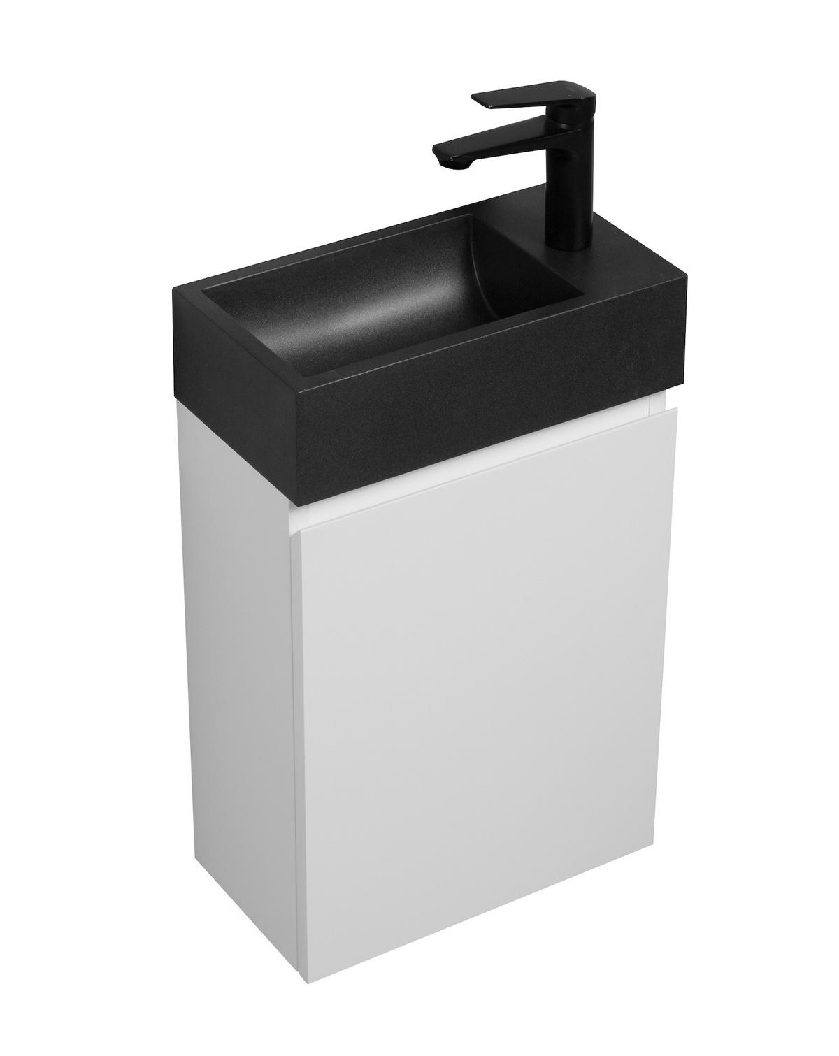 GÄSTE-WC-MÖBELSET Angela 2 Teile Weiß Matt - Schwarze Waschbecken - 40 x 22 x 64 cm - Weiß, Holz (40/52/22cm) - Badplaats