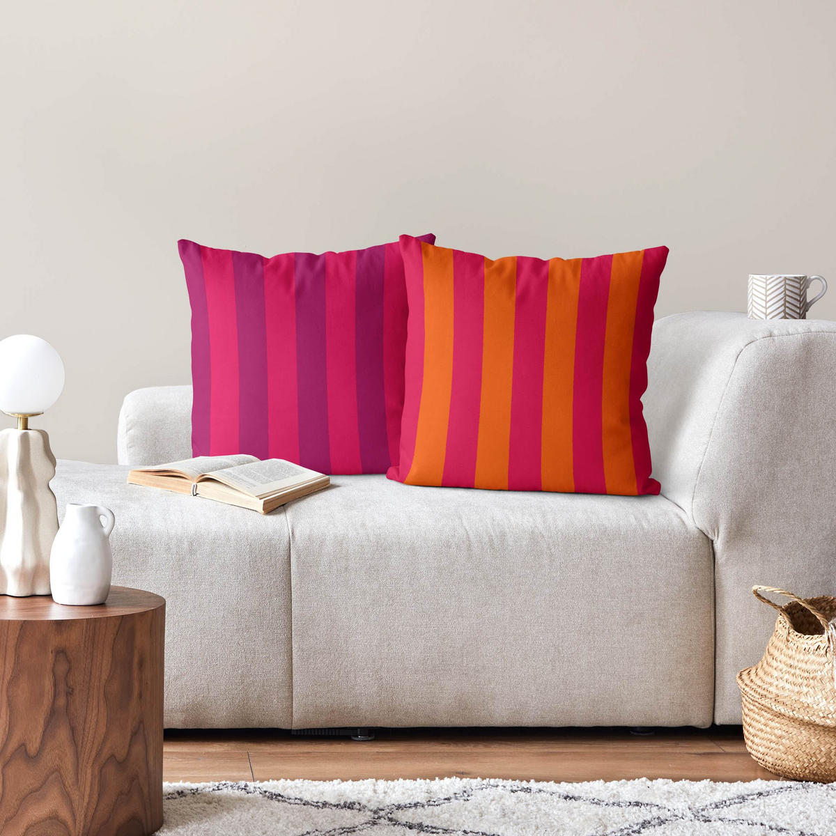 DEKOKISSEN 2er-Set PopArt Sommer Streifen Duo I 50/50 cm - Pink, Textil (50/50cm) - Bilderwelten