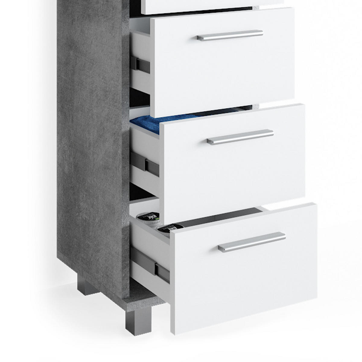 BADMÖBEL-SET Ilias Beton 3 Teile, mit Midischrank - Weiß/Grau, Holzwerkstoff (60/60.8/33cm) - Vicco