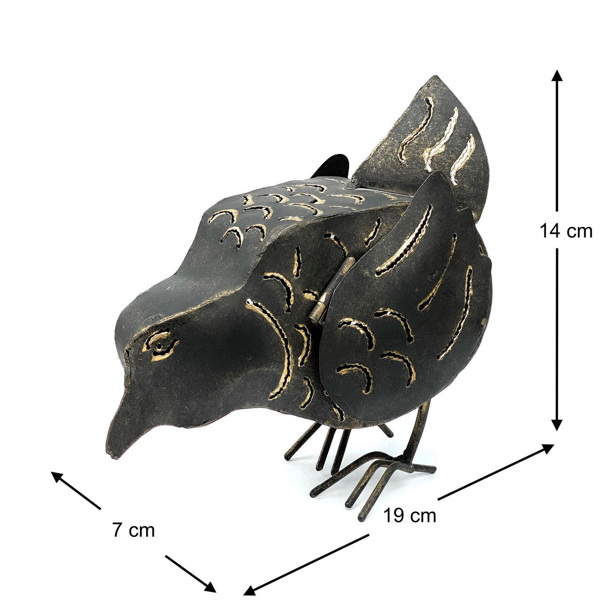 TEELICHTHALTER Metall Figur Klein Windlicht Huhn für 1 Teelicht Vogel 19 cm Kerzenständer Vintage Witzig - Braun, Metall (14cm) - DanDiBo