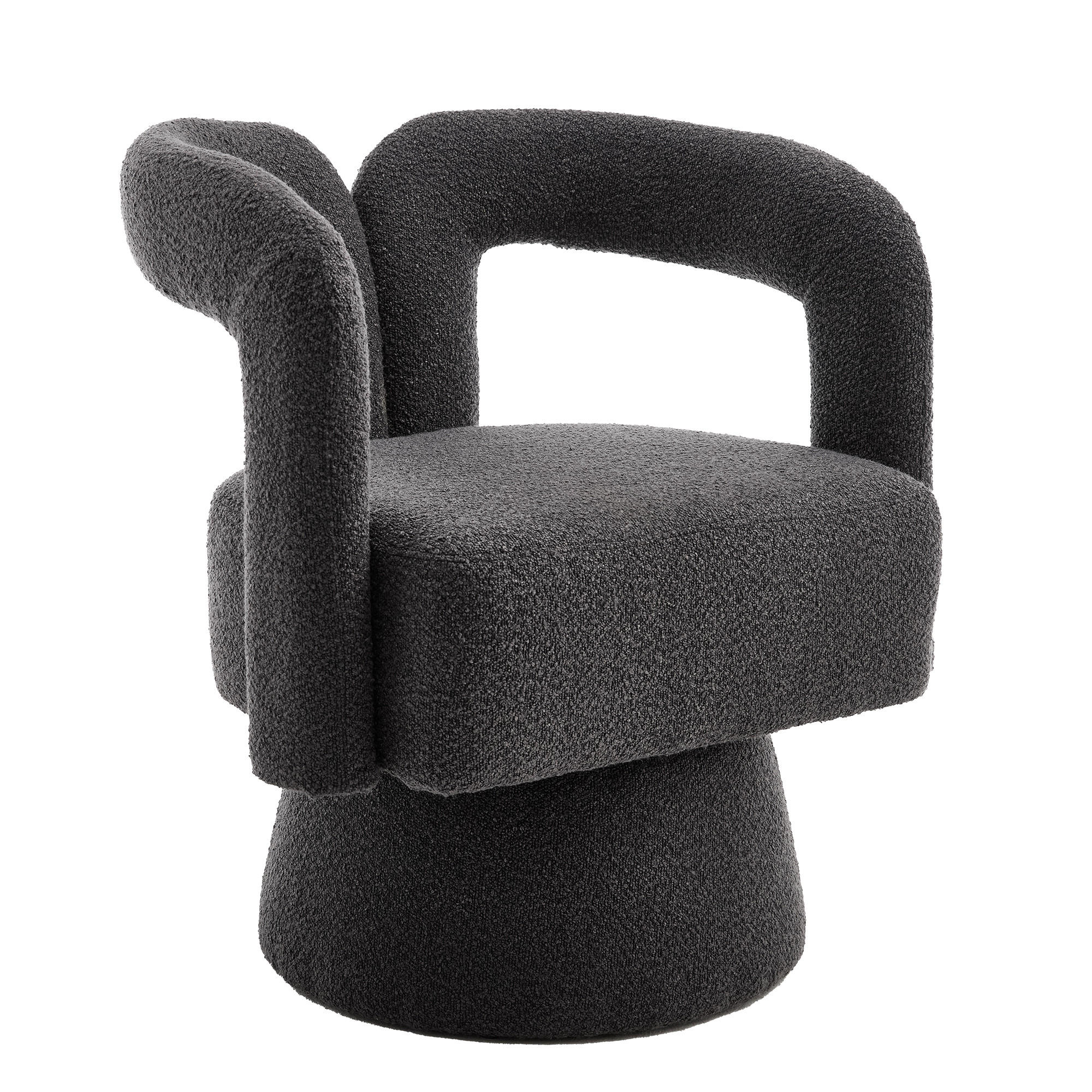 SESSEL 360° drehbar mit Boucle-Bezug, DE-42217, Dunkelgrau - Dunkelgrau, Holzwerkstoff (55/74/67cm) - ComfortXL