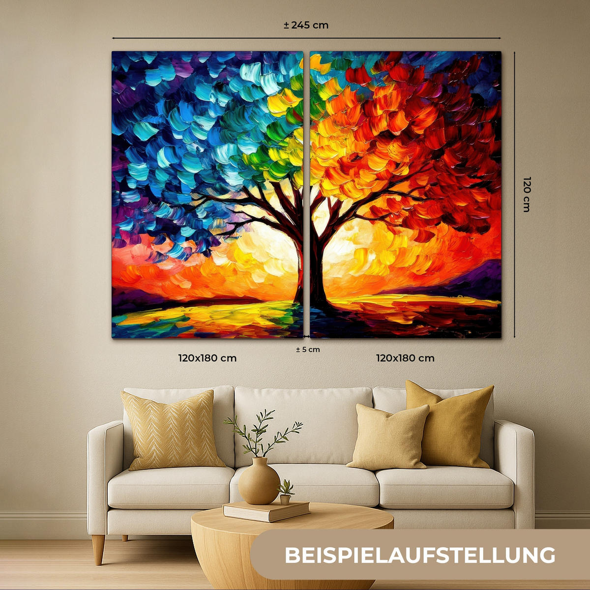 LEINWANDBILD 2er Set Baum - Farbenfroh - Malerei-Look - Abstrakt 240x180 cm - Multicolor, Textil (240/180cm) - MuchoWow
