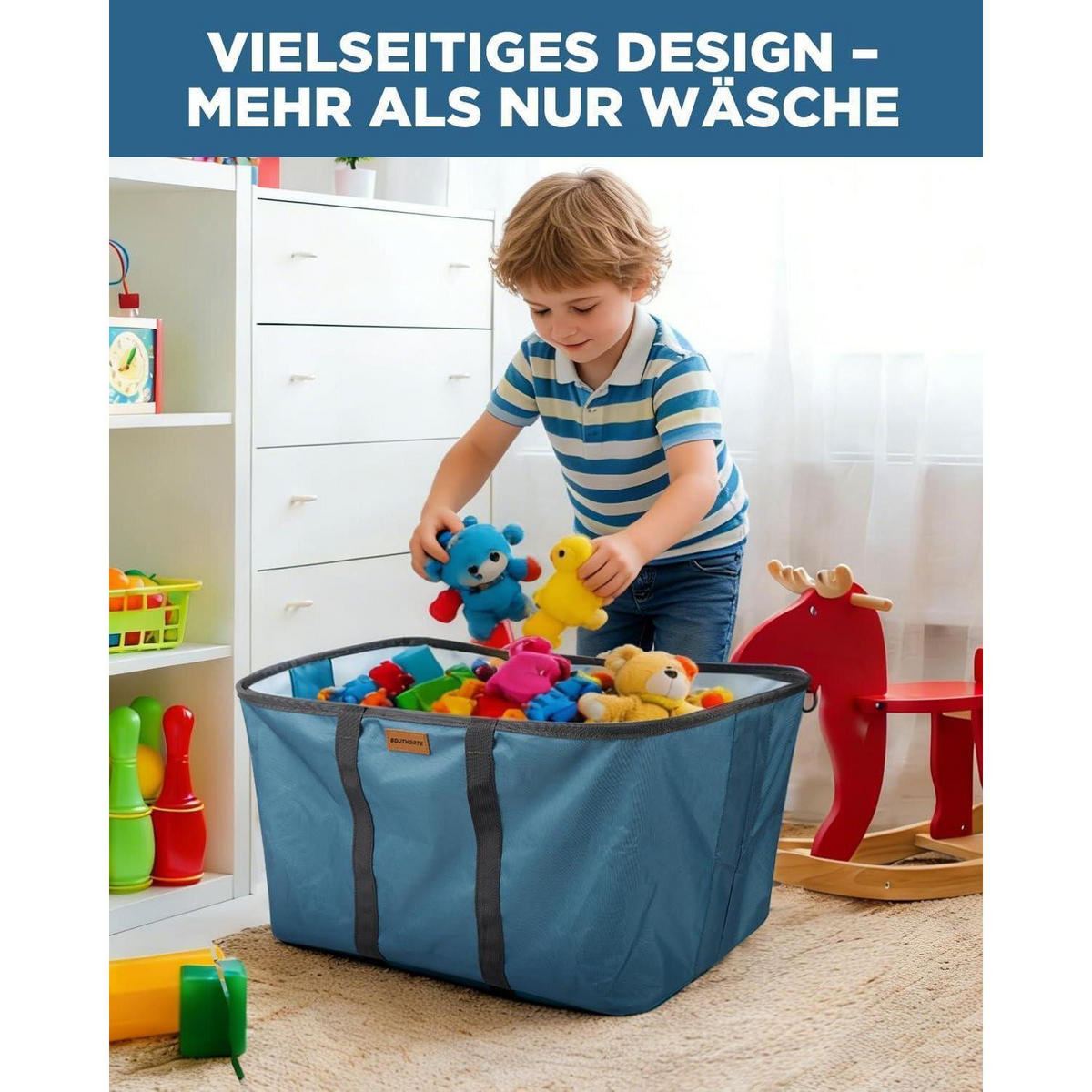 WÄSCHEKORB faltbar 68L extra flach 2 cm Blau - Blau, Textil (39/32/55cm)