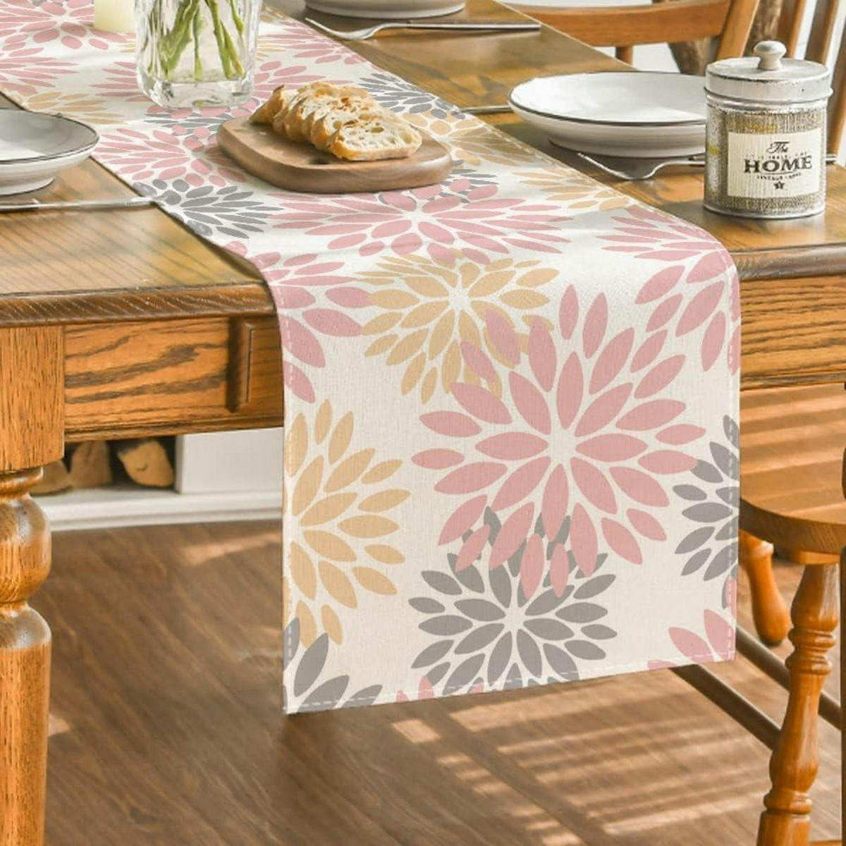TISCHLÄUFER Blumenmuster Rosa 40 x 300 cm - Multicolor, Textil (300/40/1.5cm)