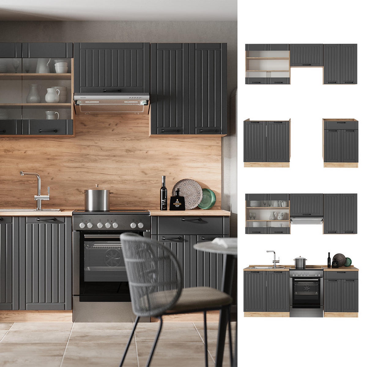 KUCHYŇSKÝ KOUT Fame-Line Tmavě šedá - medově dubová/tmavě šedá, kompozitní dřevo (200/81.6/60cm) - Vicco