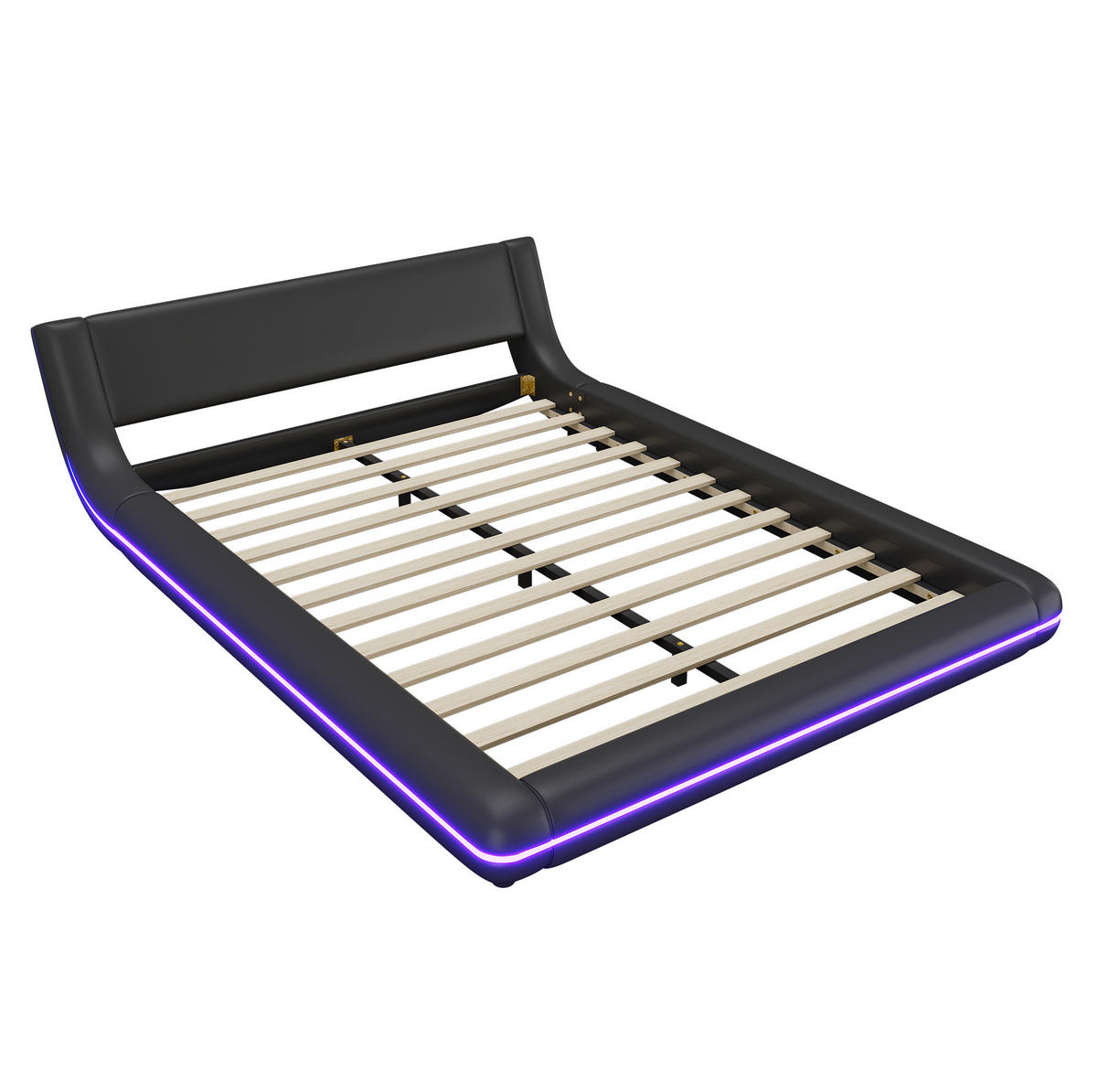 BODENBETT 140/200 cm Schwarz mit LED-Umgebungslicht - Schwarz, Kunststoff (140/200cm) - OKWISH