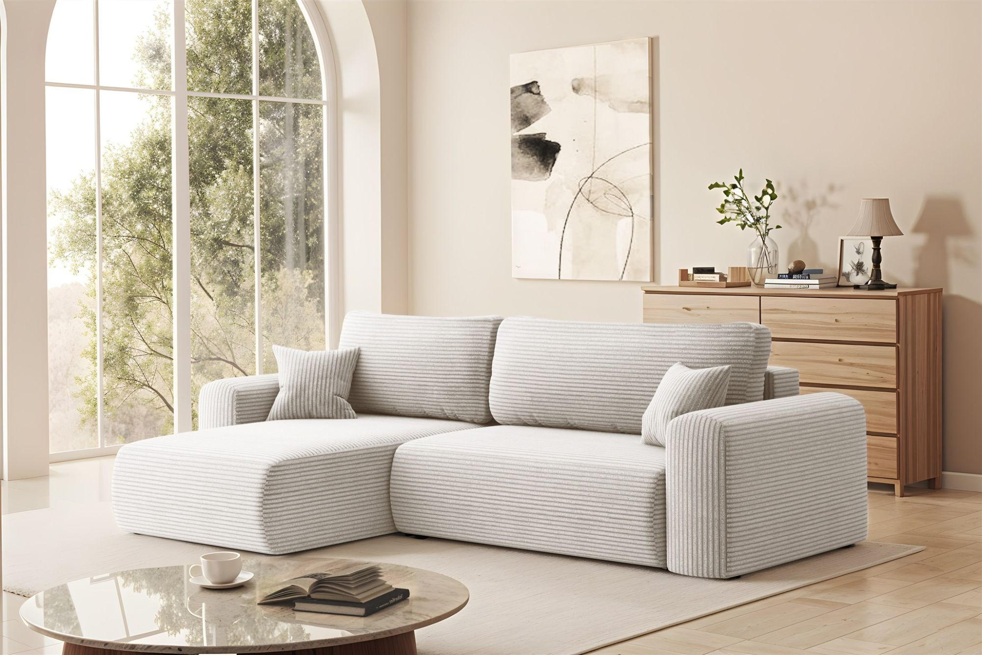 ECKSOFA Flora In Poso - Weiß, Holzwerkstoff/Textil (145/272cm) - Fun Möbel