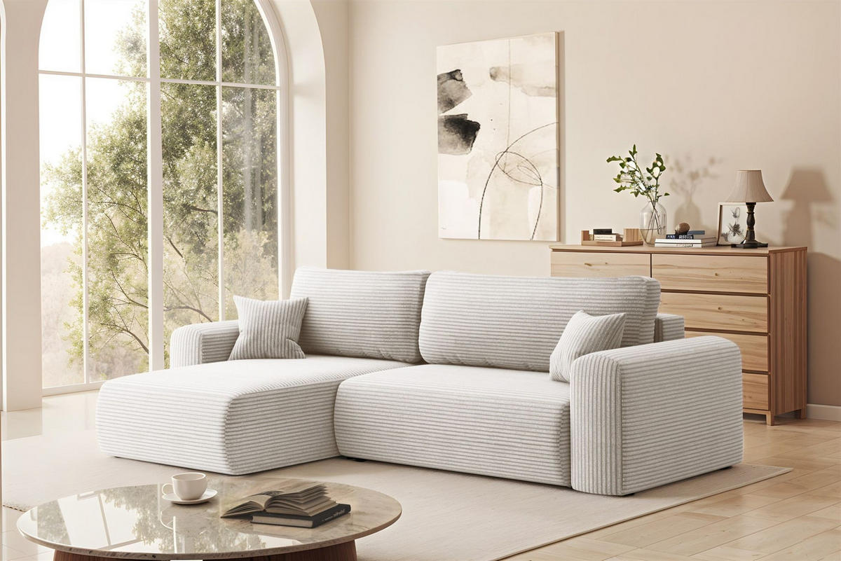 ECKSOFA Flora In Poso - Weiß, Holzwerkstoff/Textil (145/272cm) - Fun Möbel