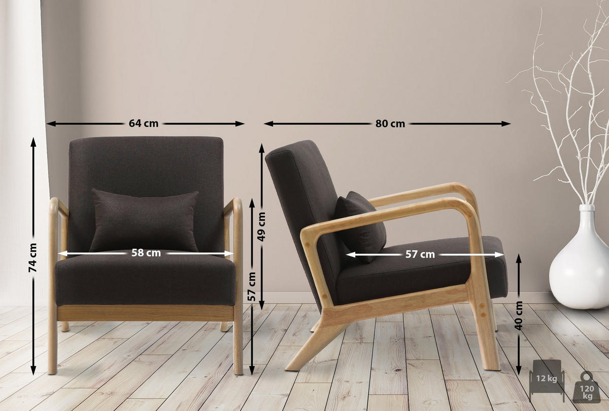 SESSEL Holz braun - Eukalyptusholzfarben/Braun, Holz/Textil (64/74/80cm) - CLP