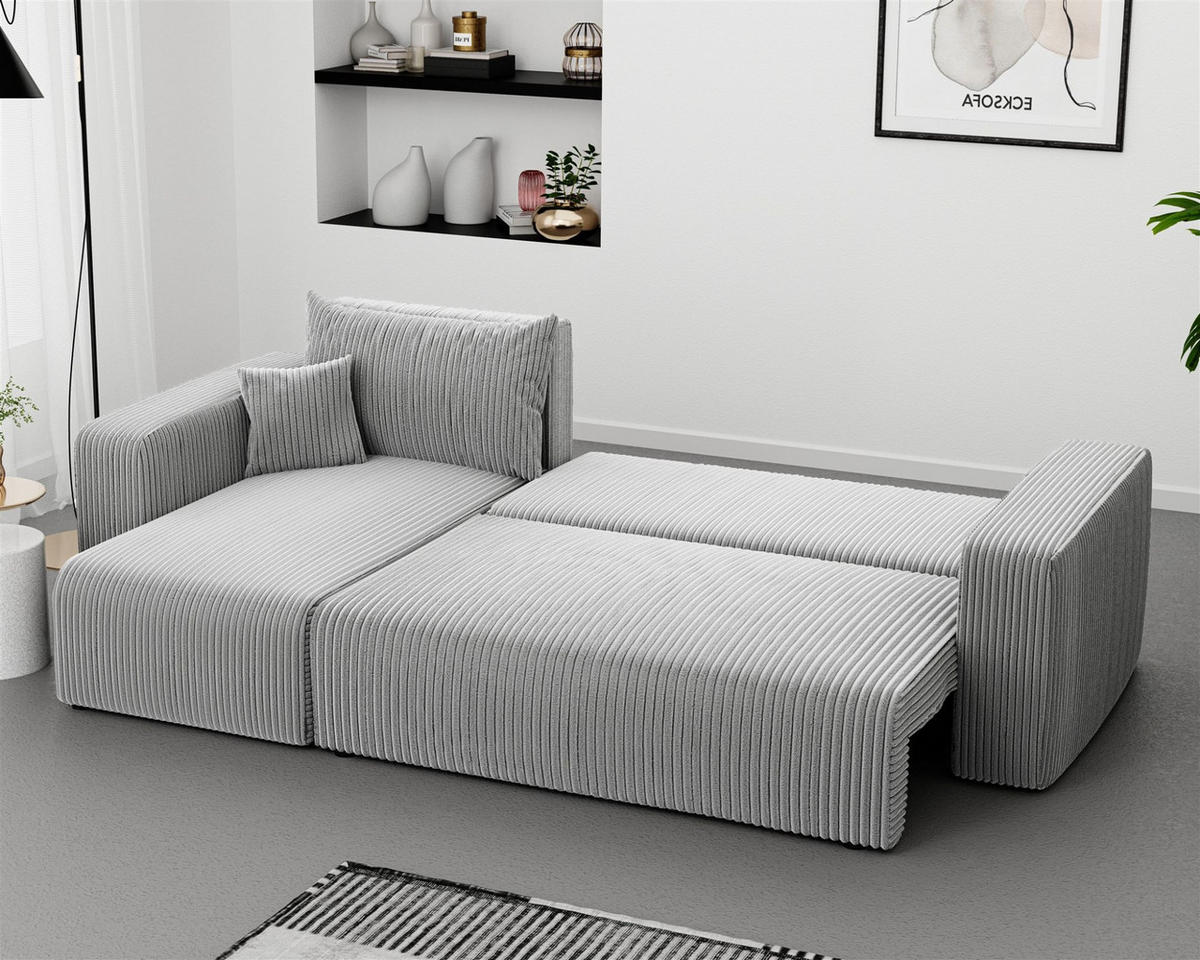 ECKSOFA Luna Mit Schlaffunktion - Hellgrau, Holzwerkstoff/Textil (248/145cm) - Fun Möbel