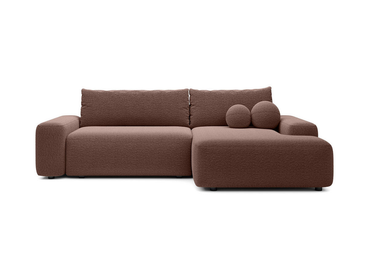 ECKSOFA RUOTA Braun Boucle-Stoff mit Schlaffunktion - Braun, Holz (264/162cm) - MASSENO