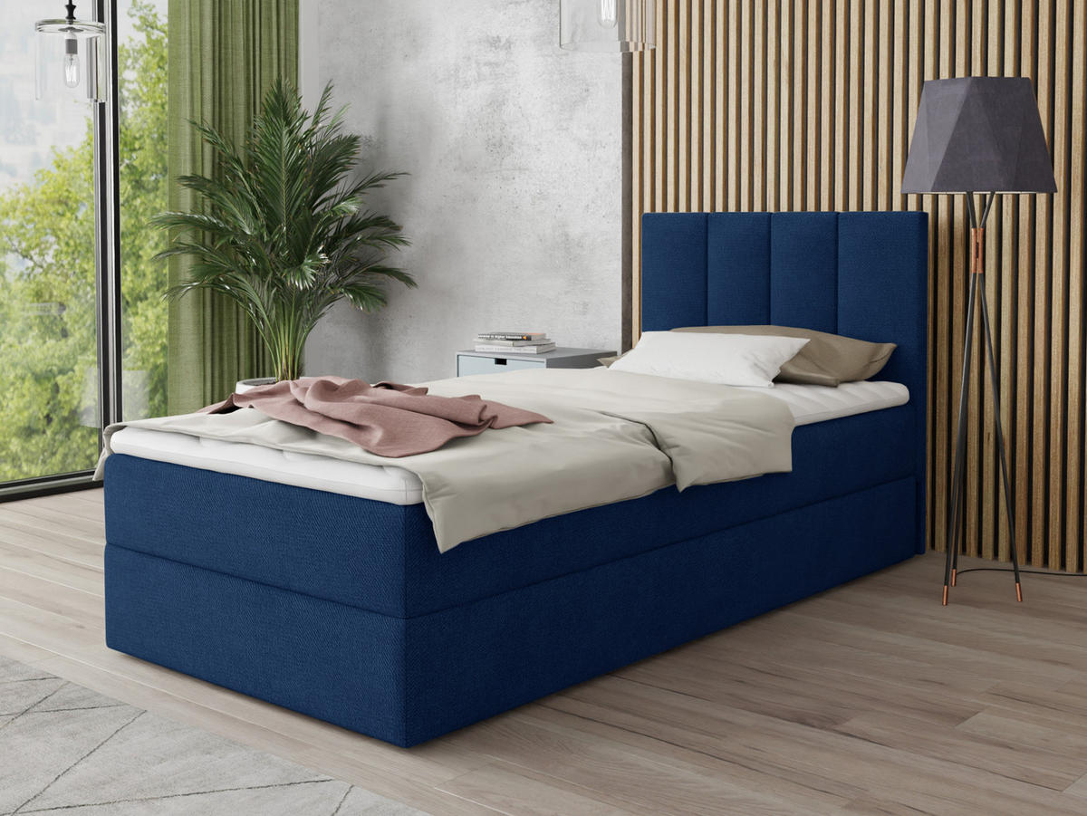 BOXBETT Star Mini - 90x200 - Blau (Kronos 09, Velvet) - Blau/Schwarz, Holz/Holzwerkstoff (90/200cm) - Sofnet