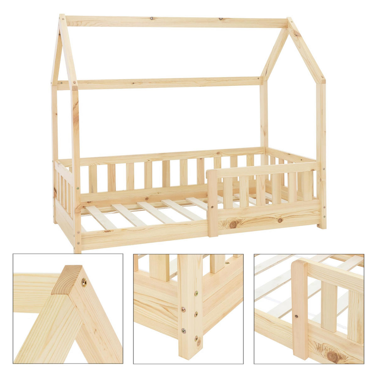 KINDERBETT mit Dach und Matratze 70x140 cm Natur - Naturfarben, Holz (70/140cm) - ML-DESIGN