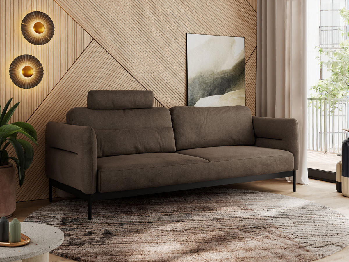 SOFA SALENTO Braun Velvet - Schwarz/Braun, Textil/Metall (221/82/101cm) - MKS