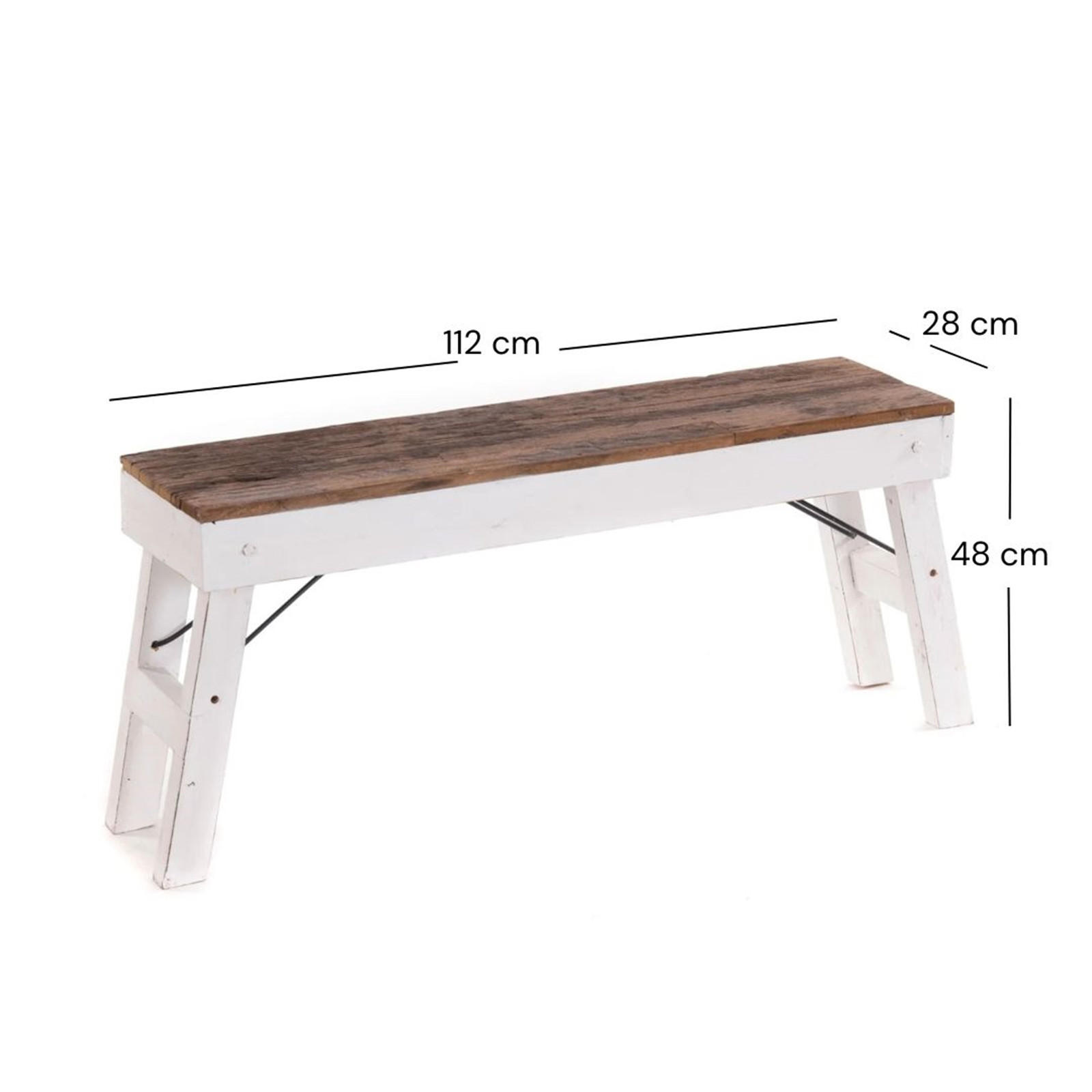 SITZBANK Aldo Recyclingholz massiv, Bein einklappbar 06 weiß-landhaus - Weiß, Holz (112/48/28cm) - DESIGN DELIGHTS