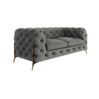 CHESTERFIELD-SOFA 2-Sitzer Lexi Grau Samt - Goldfarben/Grau, Holz/Textil (185/75/100cm) - S-Style Möbel