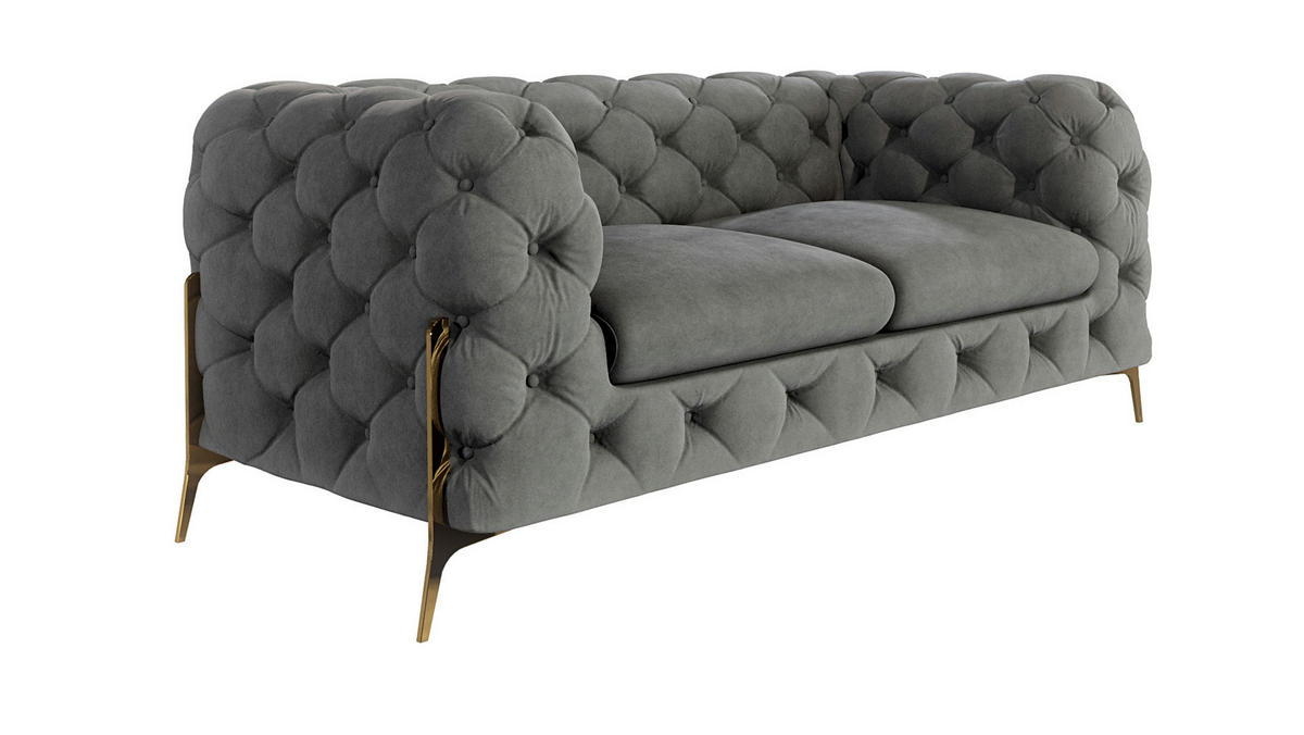 CHESTERFIELD-SOFA 2-Sitzer Lexi Grau Samt - Goldfarben/Grau, Holz/Textil (185/75/100cm) - S-Style Möbel