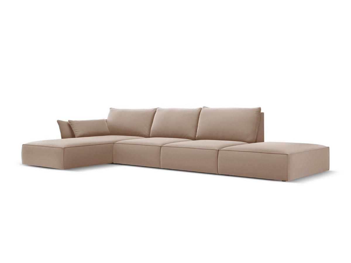 ECKSOFA links Kaelle aus Samt beige 5 Sitzplätze - Beige, Textil (171/364cm) - Micadoni