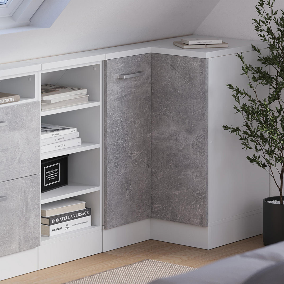 DACHSCHRÄGENSCHRANK ECKSCHRANK Rion Beton/Weiß 75.6 x 81.6 cm mit 1 Tür - Weiß/Grau, Holzwerkstoff (75.6/81.6/75.6cm) - Vicco