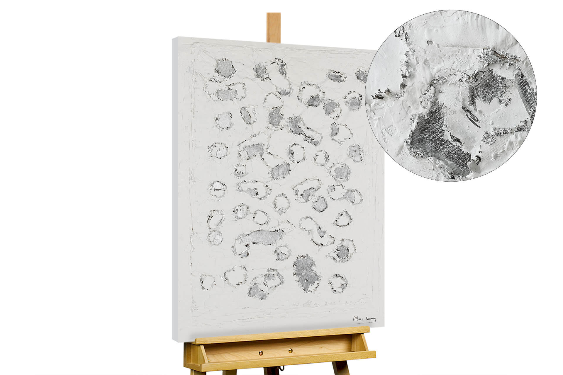 ACRYLBILD HANDGEMALT 60/90 cm - Silberfarben/Weiß, Holz/Textil (60/90cm) - KUNSTLOFT