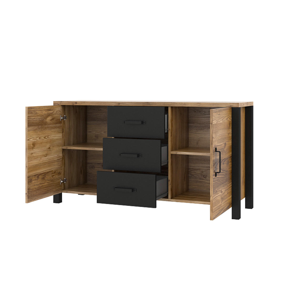 SIDEBOARD Lyam Holz und Schwarz - Schwarz, Holzwerkstoff (147/79/43cm) - Petits-meubles