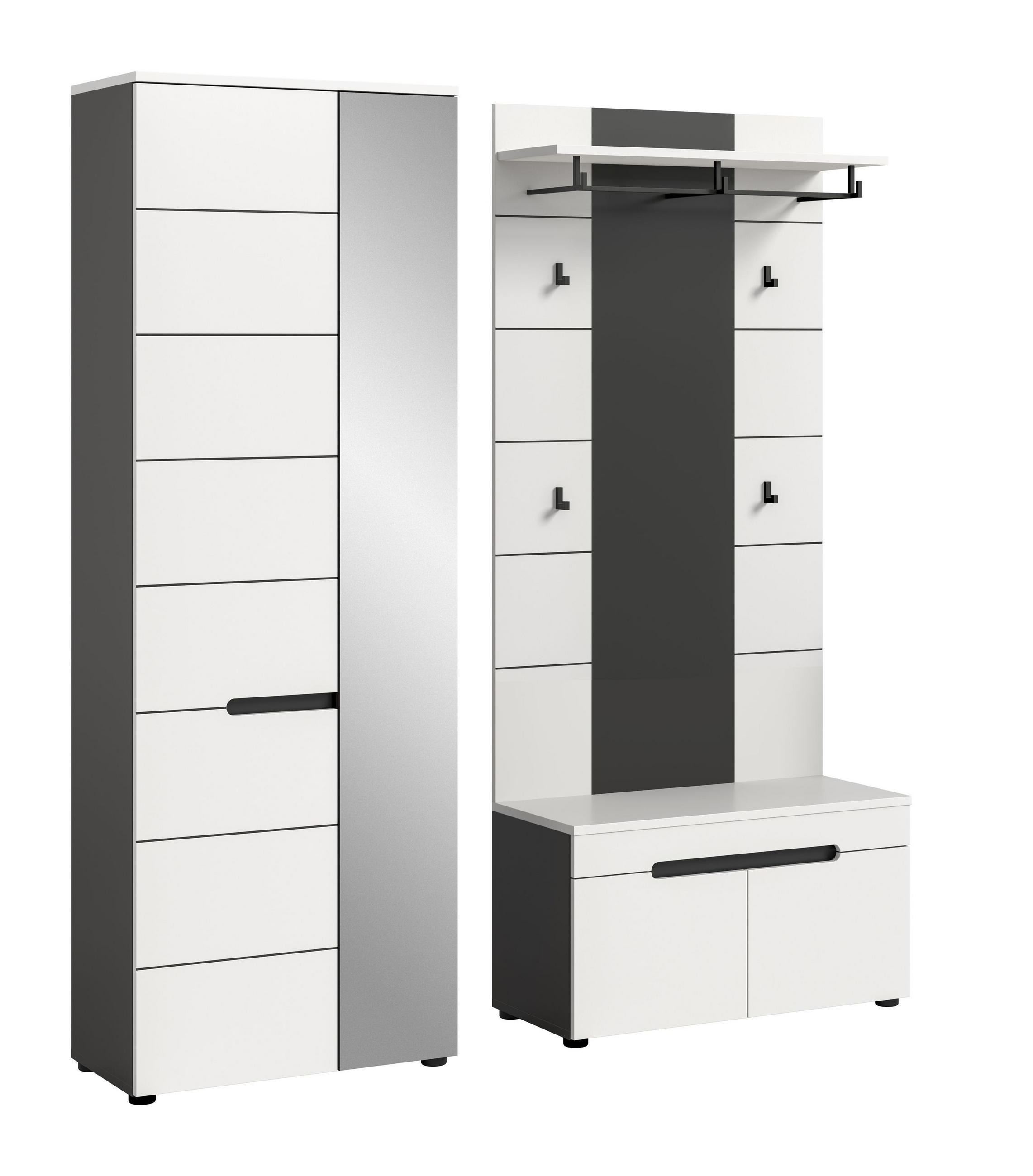 GARDEROBEN-SET CANU (B/H/T: ca. 160/190/37 cm) in Basalt grau/weiß - Grau, Holzwerkstoff (160/190/37cm)