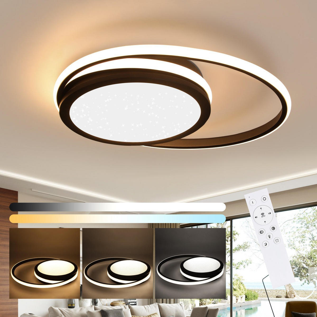 LED-DECKENLEUCHTE Bruno 47/47/7 cm - Schwarz, Metall (47/47/7cm) - Nettlife