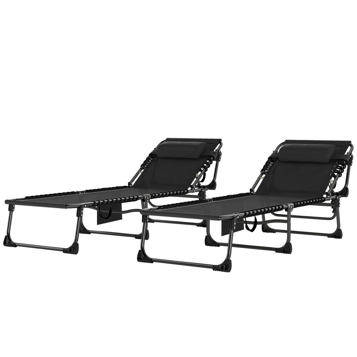 SONNENLIEGE Set aus 2 klappbaren und verstellbaren Gartenliegen mit 5 Höhenstufen ,57 x 200 x 38 cm ,Schwarz - Schwarz, Metall (57/38/200cm) - Vallsero