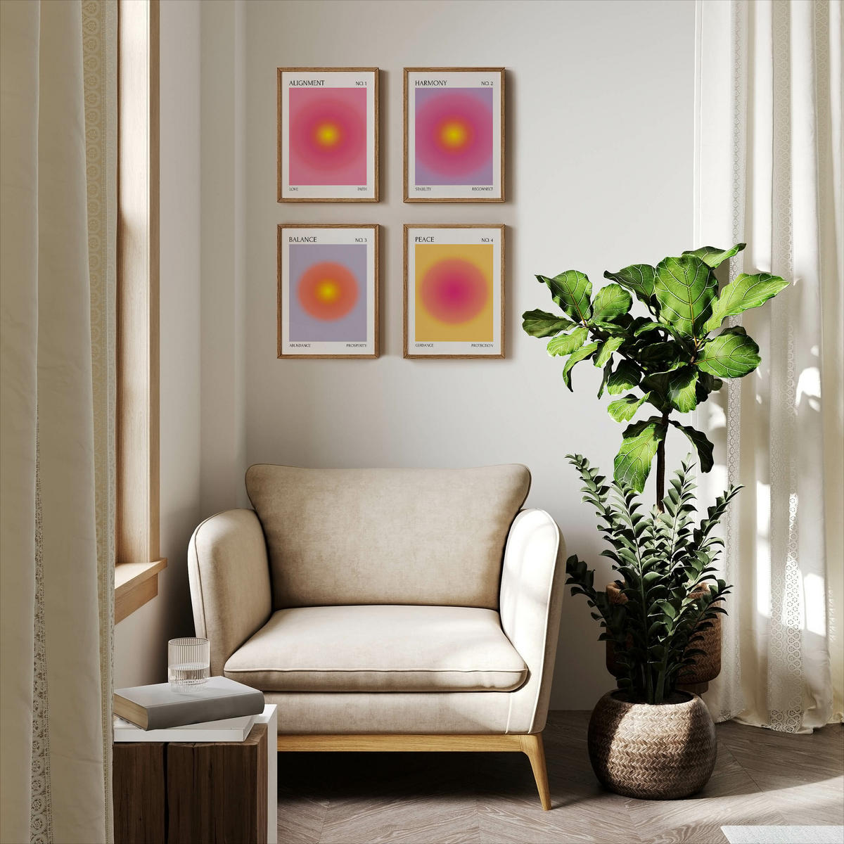 PLAKÁT Sada Aura Afirmace Citáty Harmonie Rovnováha 4x A4 21x30 cm - různobarevná, papír (21/30/30cm) - Muralo