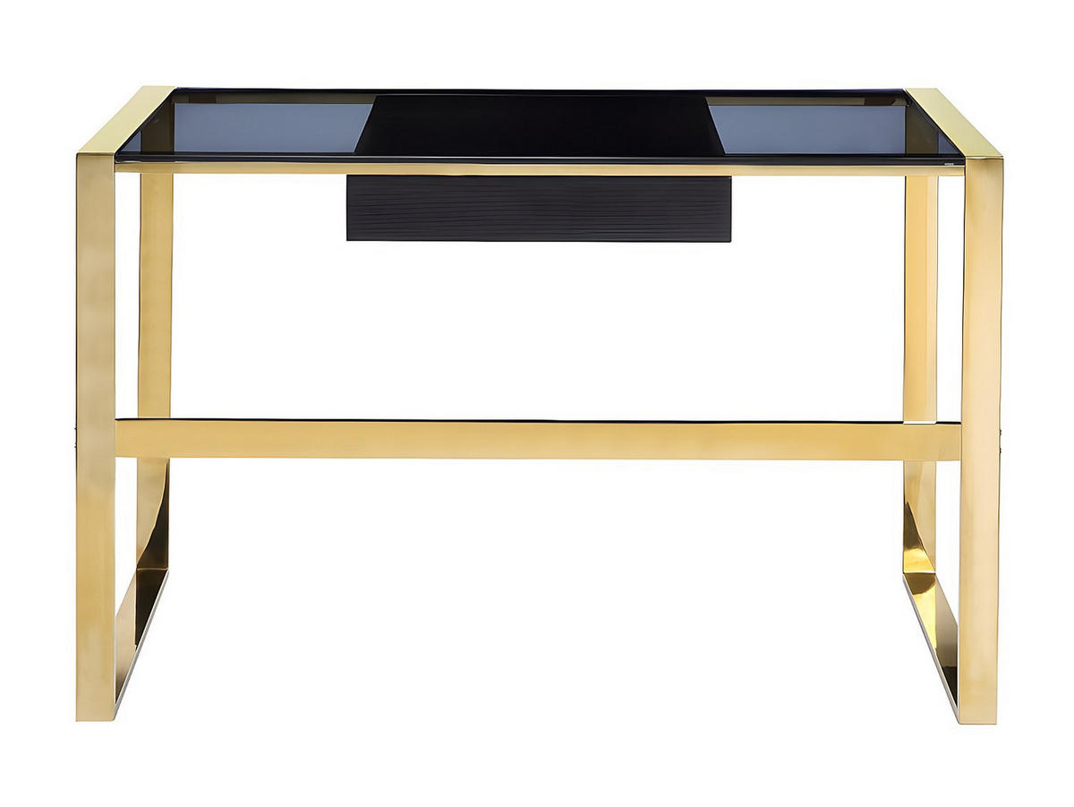 SCHREIBTISCH mit 1 Schublade - Glas & Stahl - Schwarz & Goldfarben - SALI - Schwarz, Metall (120/60/76cm) - Pascal Morabito