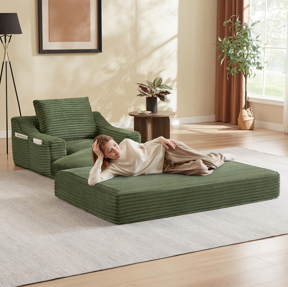 SESSEL ausziehbar Grün mit Doppelschicht-Design - Grün, Textil (162/68/100cm) - Meubliv