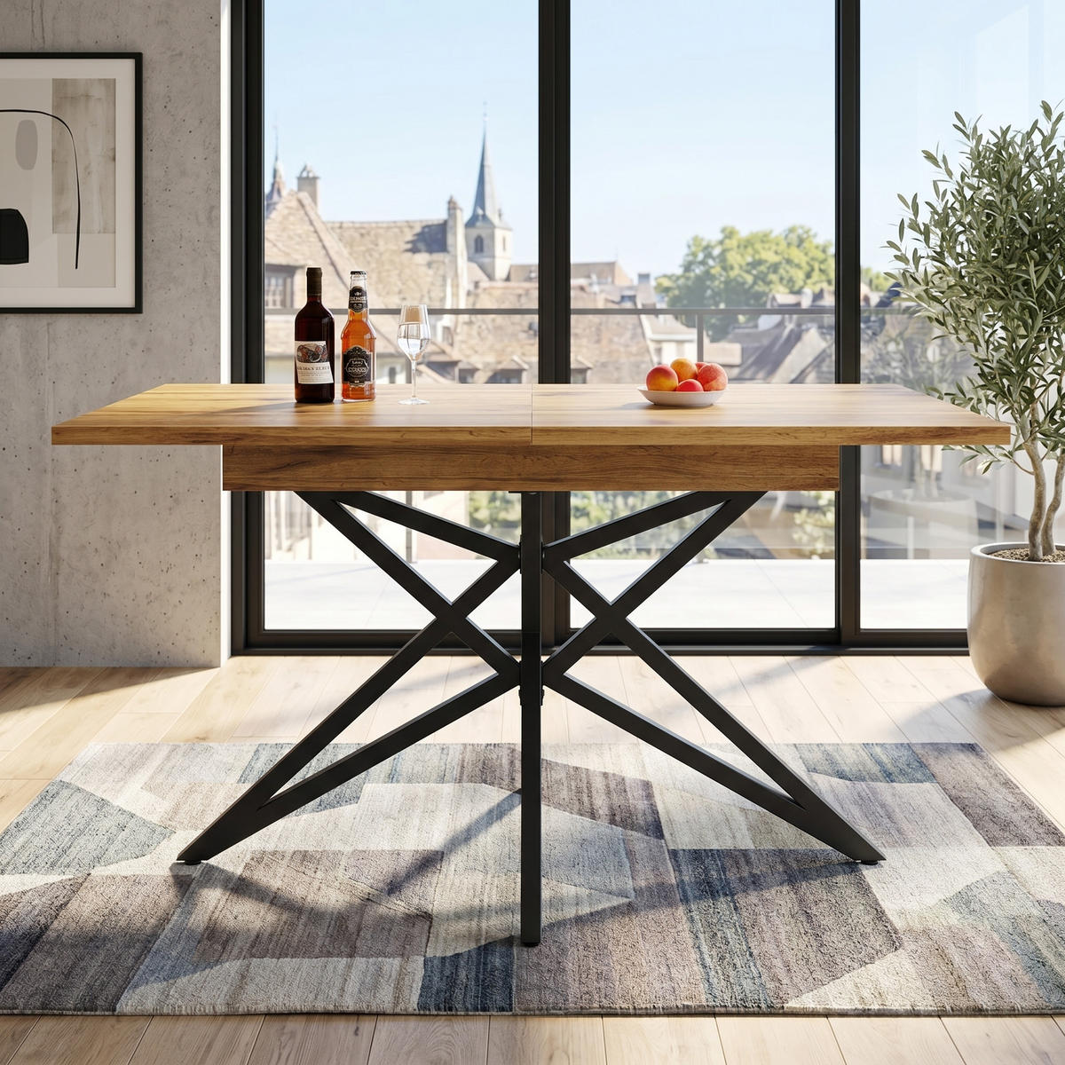 ESSTISCH ausziehbarer walnuss-optik & stern-gestell 120 bis 160 cm - Walnussfarben, Holzwerkstoff (80/120/66.1cm) - Urban Meuble