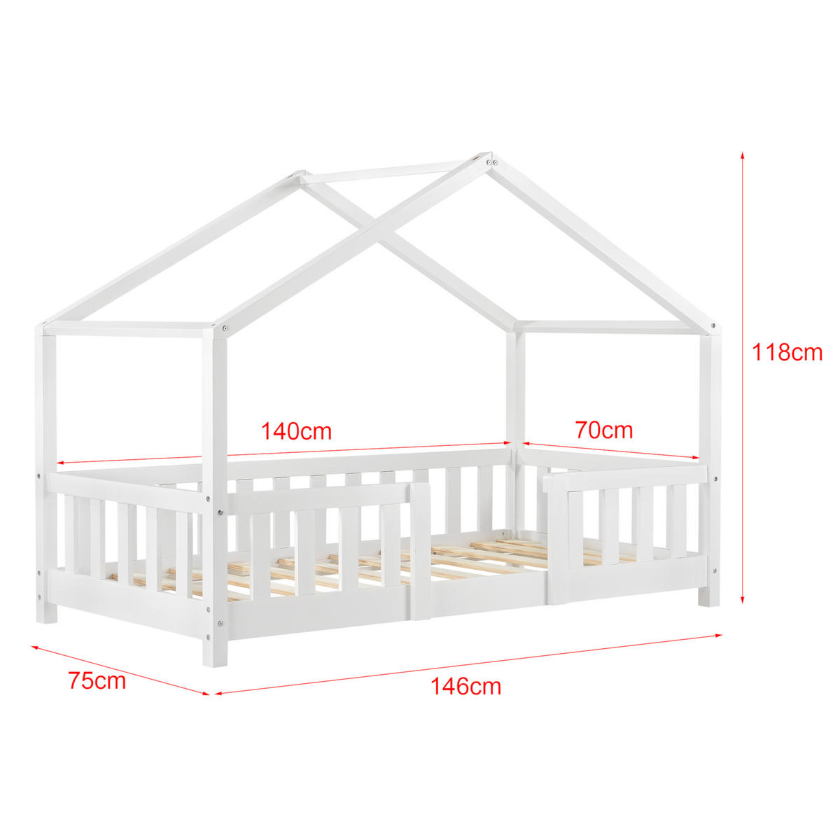 HAUSBETT Treviolo mit Matratze - Weiß, Holz/Textil (70/140cm) - [en.casa]
