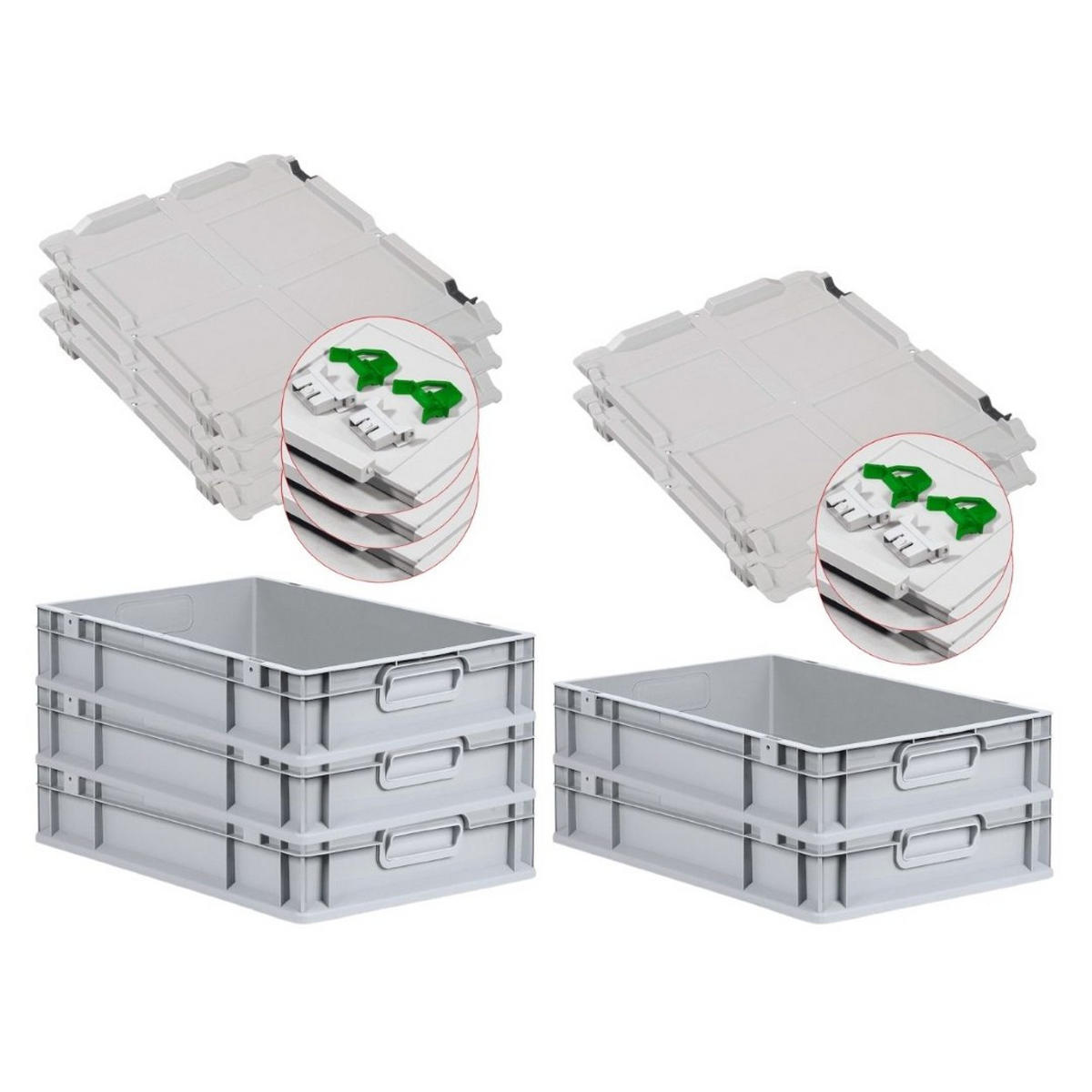 EUROBOX 5x Nextgen Economy Mit Scharnierdeckel Grau/GrünGriffe Geschlossen 23 Liter - Grün, Kunststoff (40/12/60cm) - PROREGAL