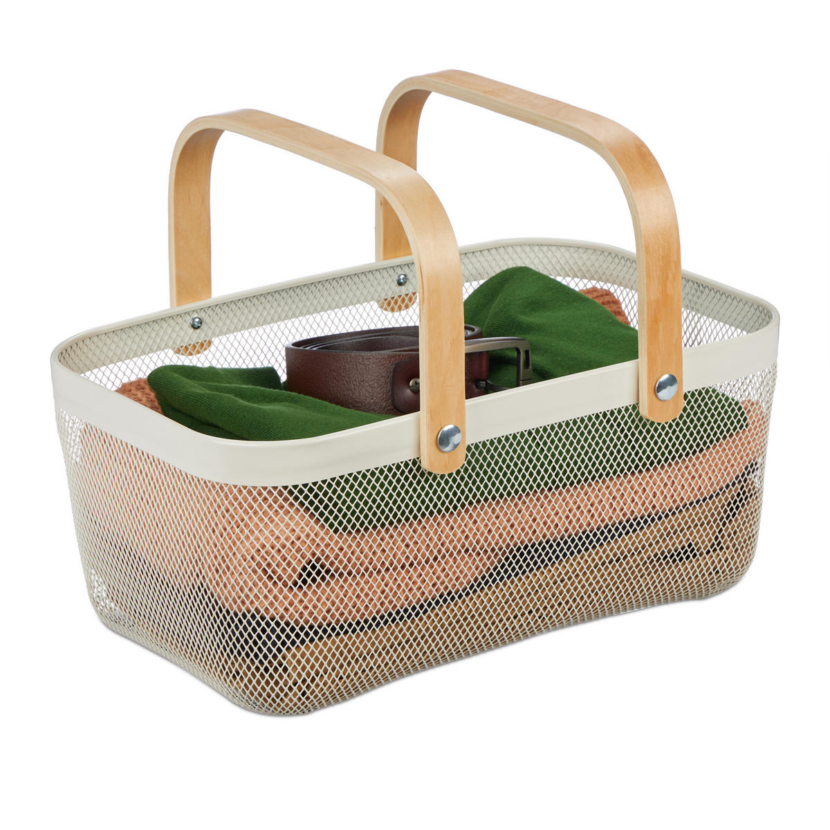 DRAHTKORB - Weiß, Holz/Metall (43/17.5/27cm) - Relaxdays