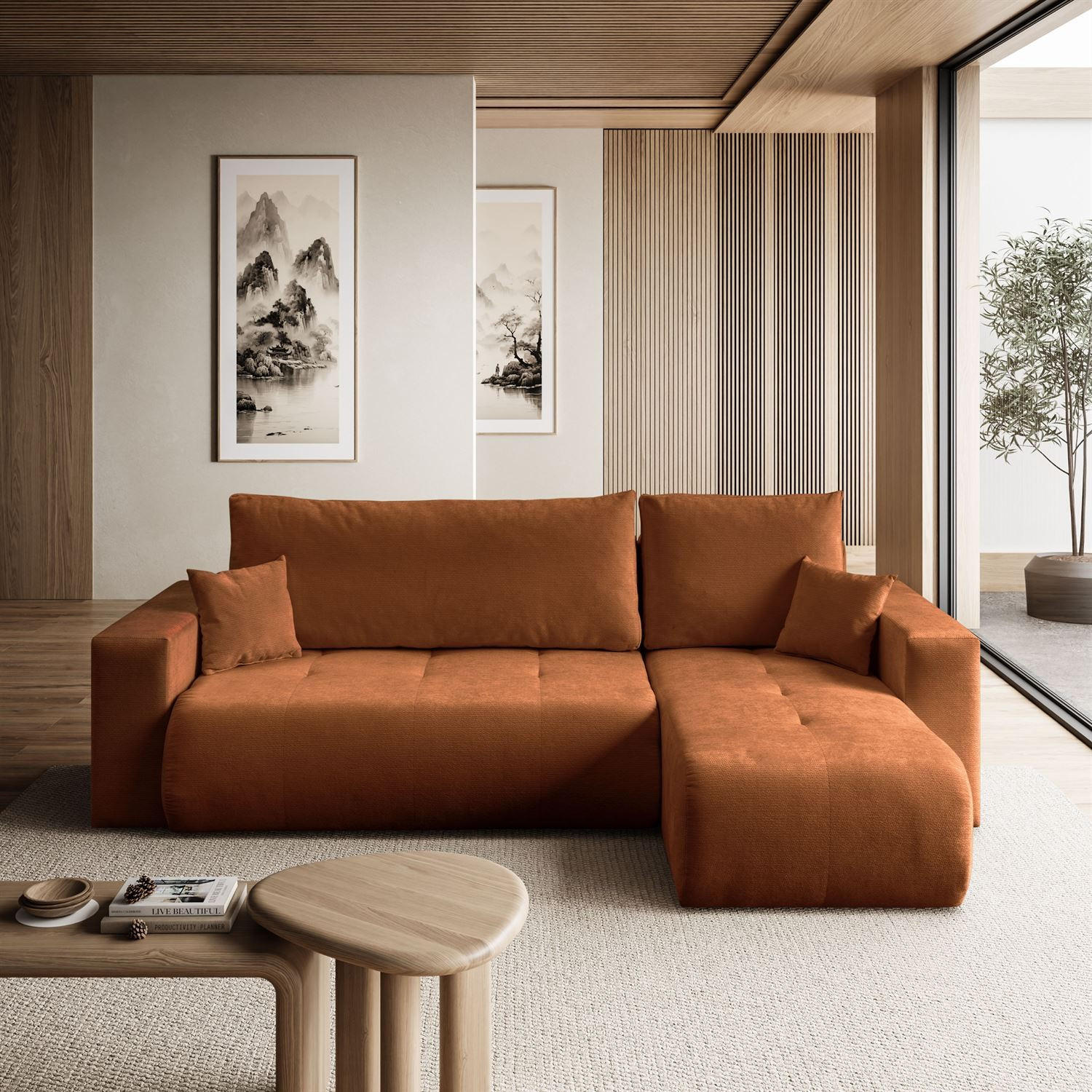Ecksofa CLOUD II L mit Schlaffunktion, Vibe 56 - Cognac, Textil (247/152cm) - Lookway