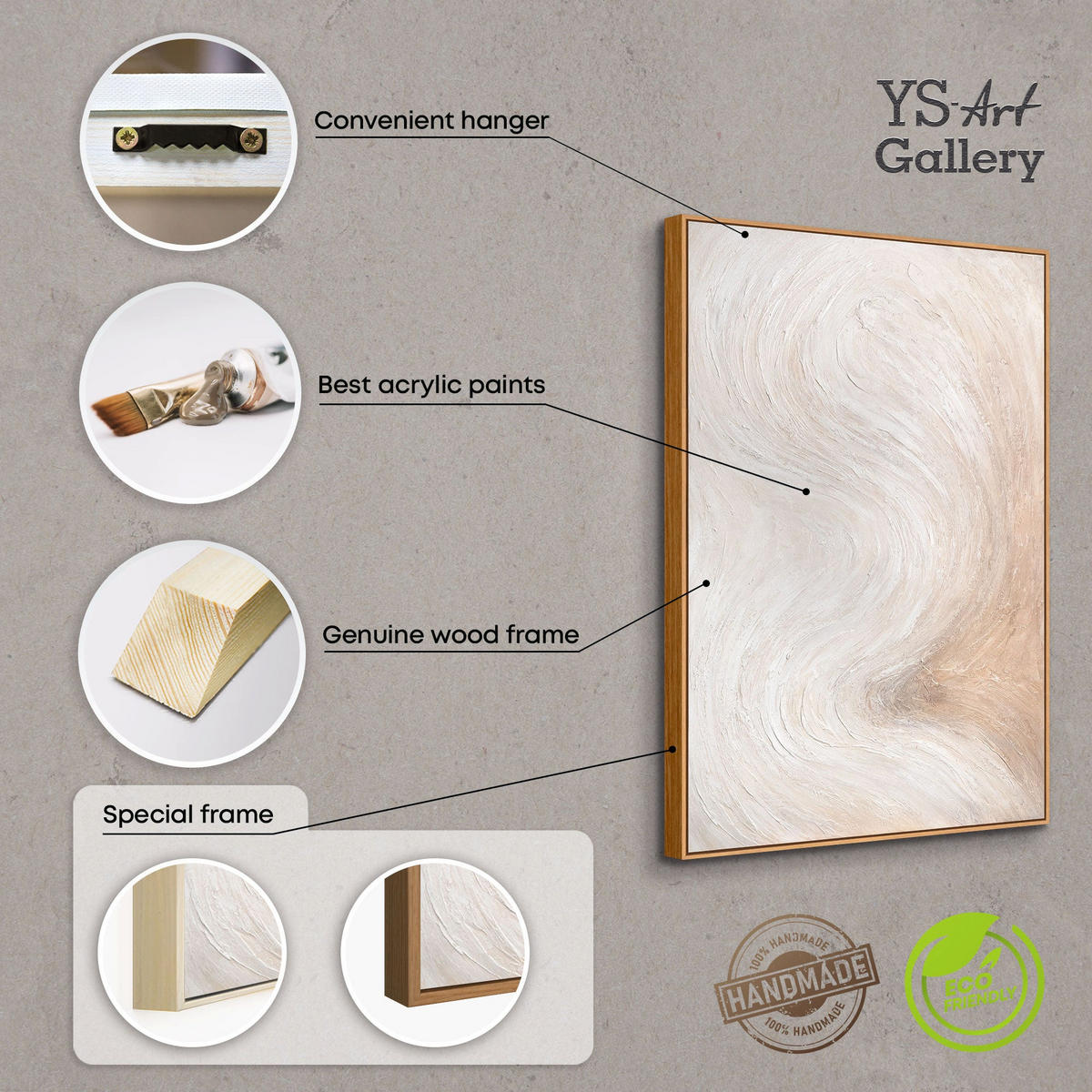 GEMÄLDE Lichtstrom Schattenfugenrahmen Beige 120x80 cm - Beige, Holz (120/80cm) - YS-art gallery