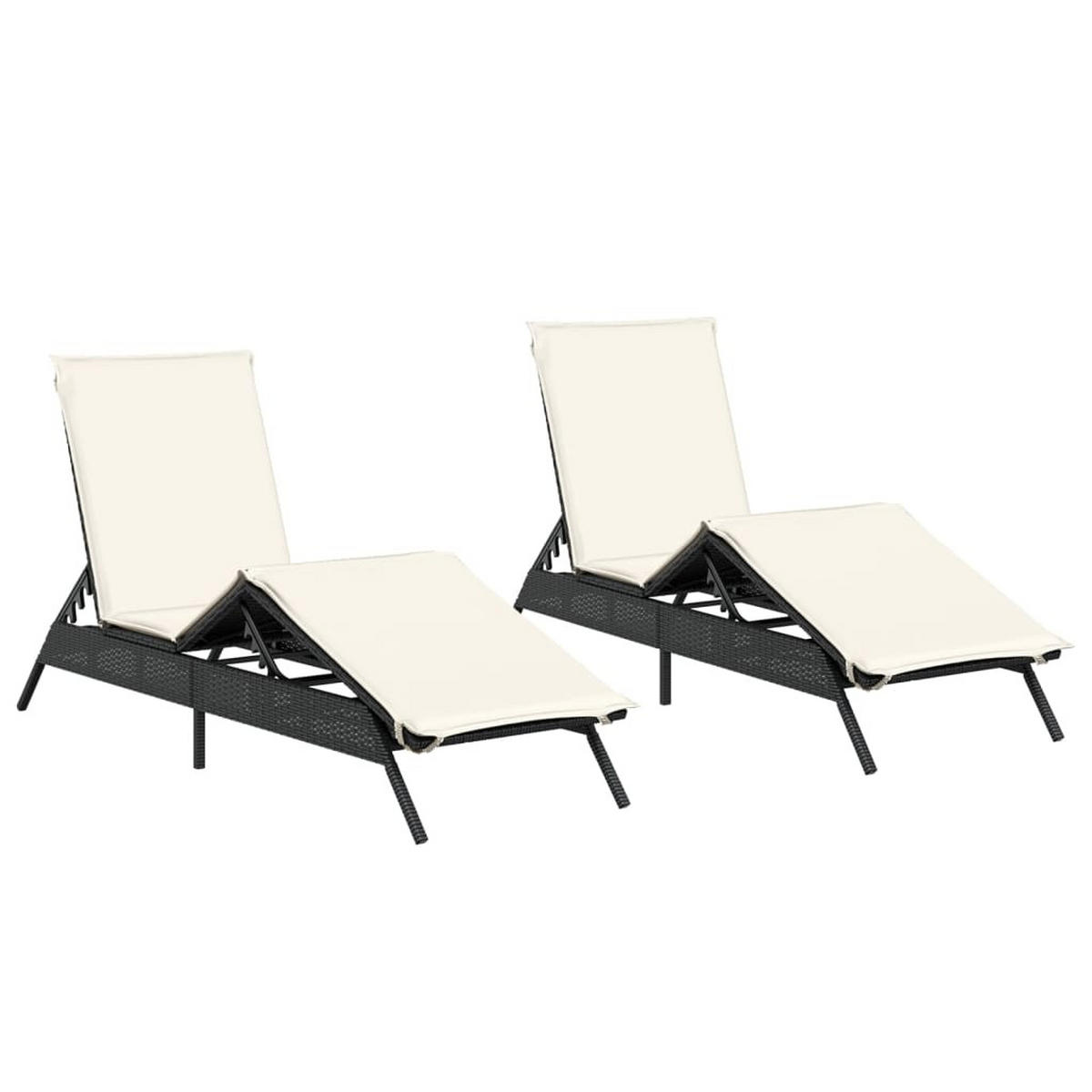 SONNENLIEGEN Mit Auflagen 2 Stk. Schwarz Poly Rattan - Schwarz, Kunststoff (59/85/200cm) - vidaXL