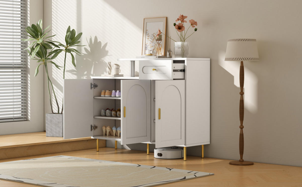 SIDEBOARD mit 3 Türen und 1 Schublade goldenen Akzenten - Weiß, Holzwerkstoff (120/92/35cm) - Urban Meuble