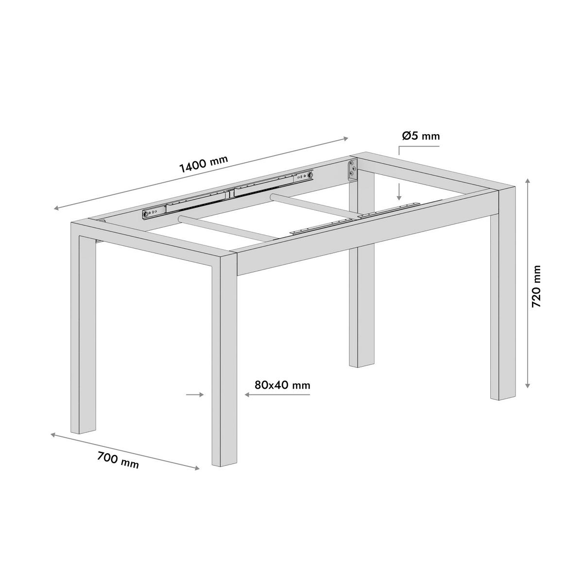TISCHBEINE Etamin Split Metall Schwarz 72cm Ausziehbarer - Schwarz, Metall (70/72/140cm) - Metalo Pro