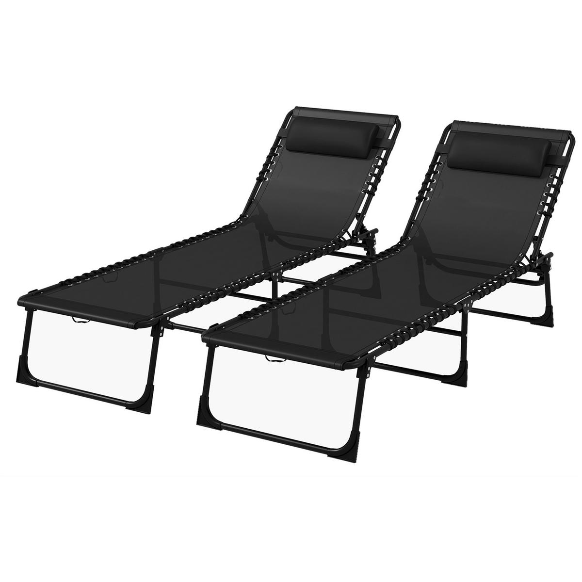SONNENLIEGE 2er-Set DE-15631 klappbar, 4-fach verstellbar Schwarz - Schwarz, Metall (58/30/189cm) - ComfortXL