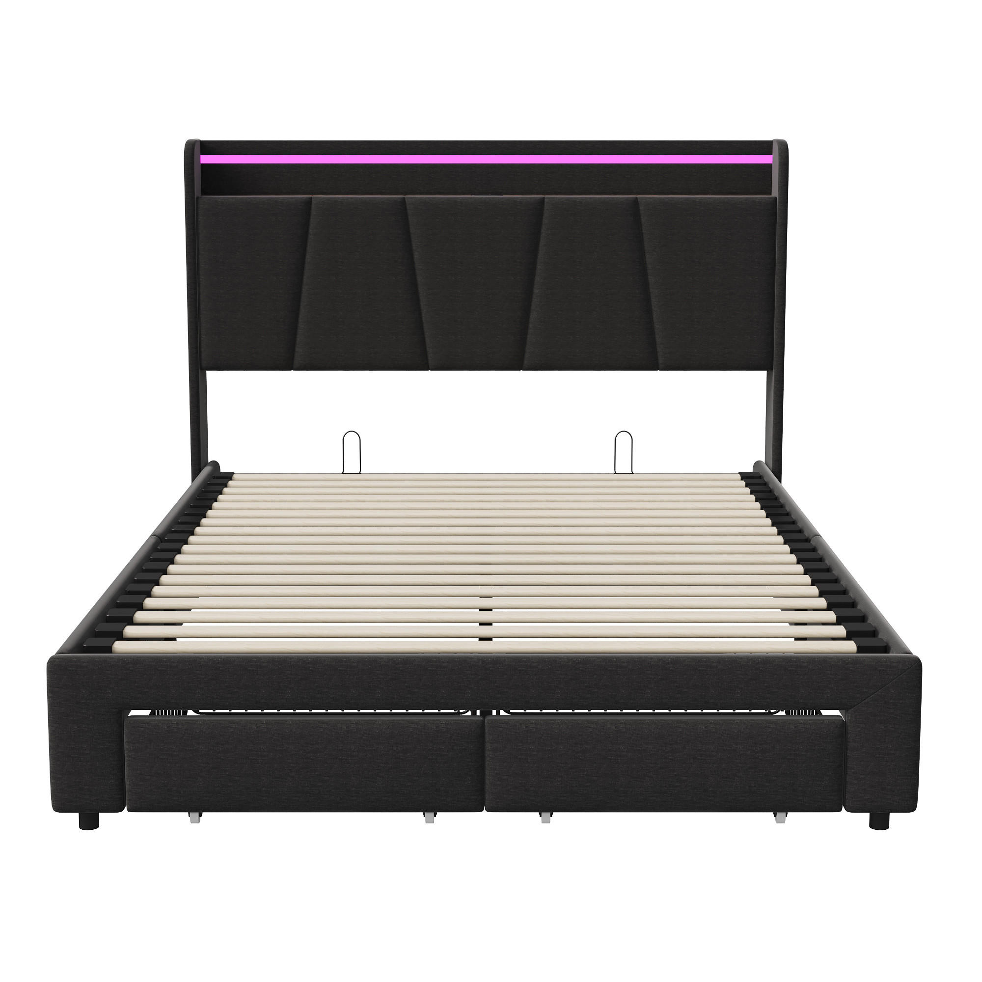 POLSTERBETT 160x200 cm, Bett mit LED-Beleuchtung, Grau Leinen - Schwarz, Metall (160/200cm)