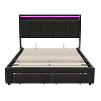 POLSTERBETT 160x200 cm, Bett mit LED-Beleuchtung, Grau Leinen - Schwarz, Metall (160/200cm)