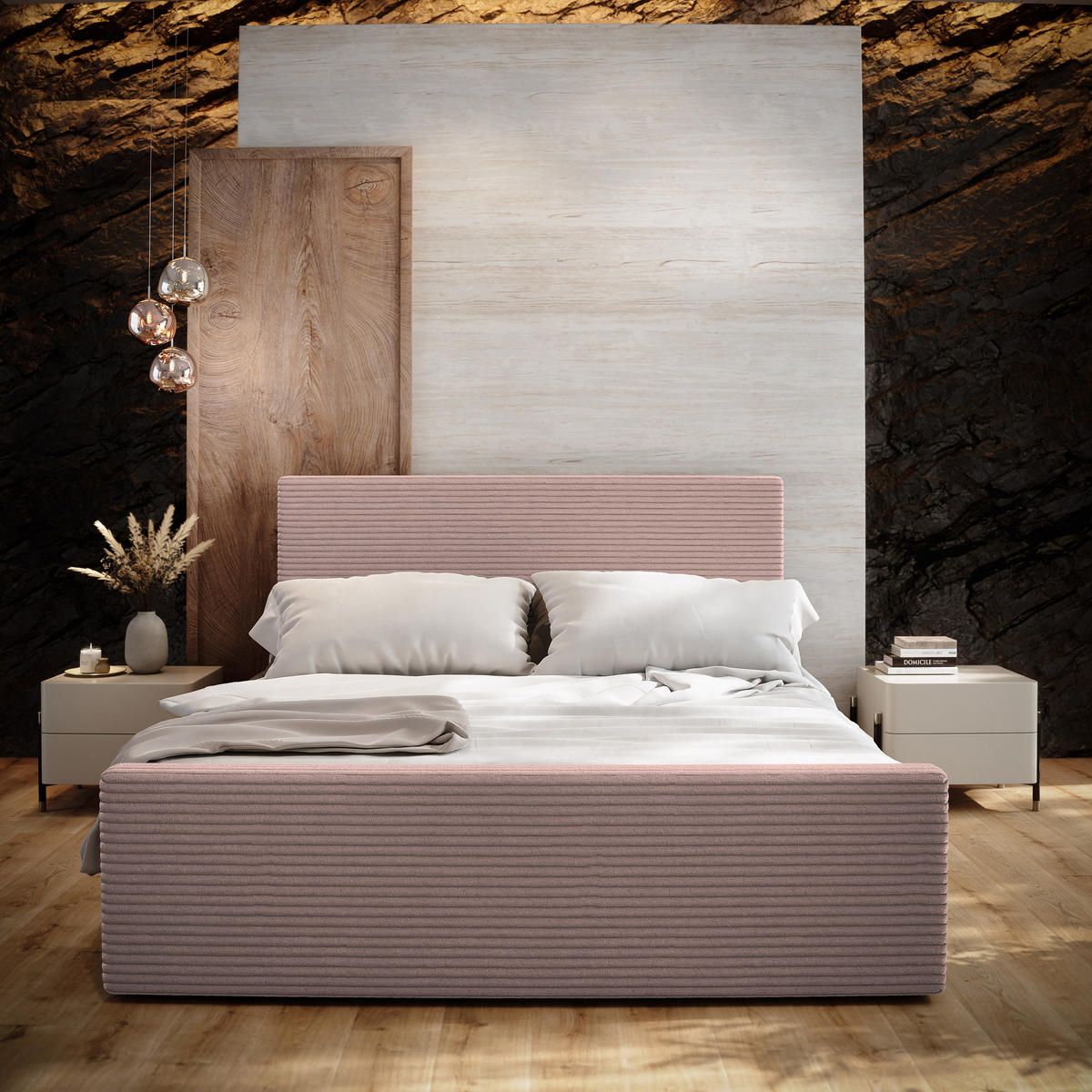 POSTEL BOXSPRING ALORIA 160x200 cm, s matrací a úložným prostorem, starorůžová - starorůžová, kompozitní dřevo/textil (160/200cm) - MASSENO