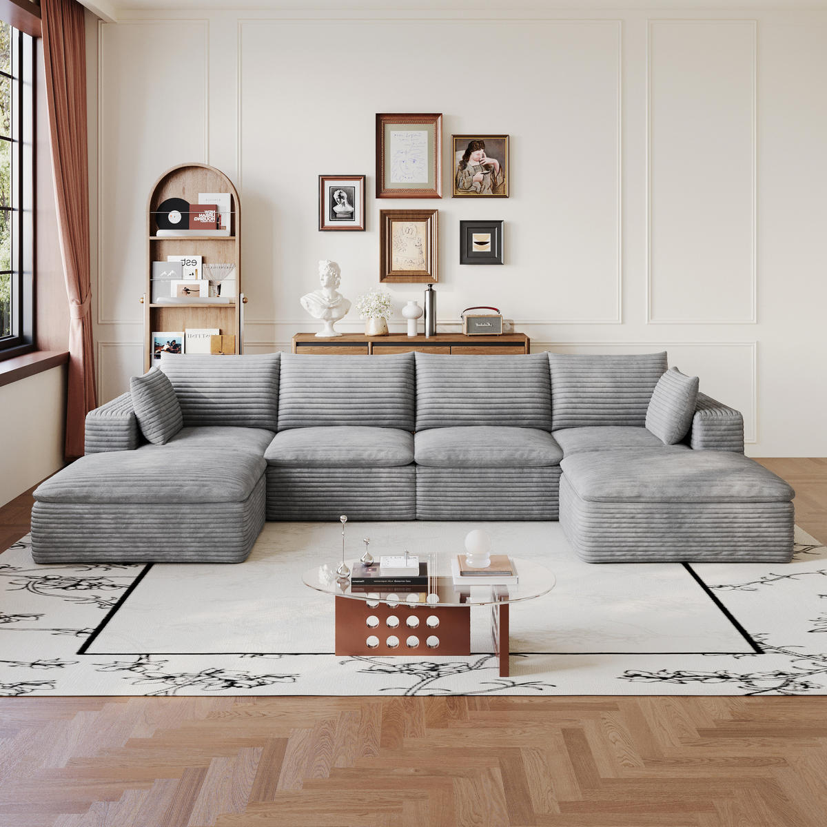 WOHNLANDSCHAFT aus Stoff 340 cm Grau mit abnehmbarer Polsterung und Schaumstoffkern - Grau, Textil (340/60/160cm) - Modfu