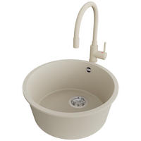 UNTERBAUSPÜLE GRANIT Valletta, 2-er set Beige 46/46 cm 1 Becken + Küchenarmatur 38/14 cm + Ablauf-Set ab 50er Unterschrank - Chromfarben/Beige, Kunststoff (46/20/46cm) - Primagran