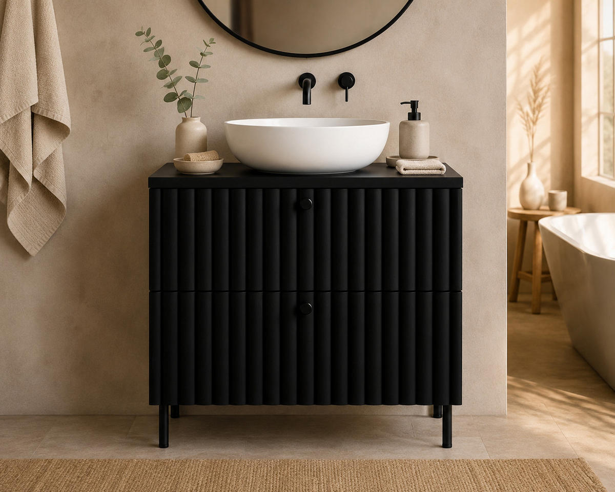BADEZIMMERSCHRANK: Schwarz / Platte Schwarz / Griffe Schwarz / Beine Schwarz, 60 x 44,4 x 73,6 cm - Schwarz, Holzwerkstoff (60/73.6/44.4cm) - 3XE LIVING
