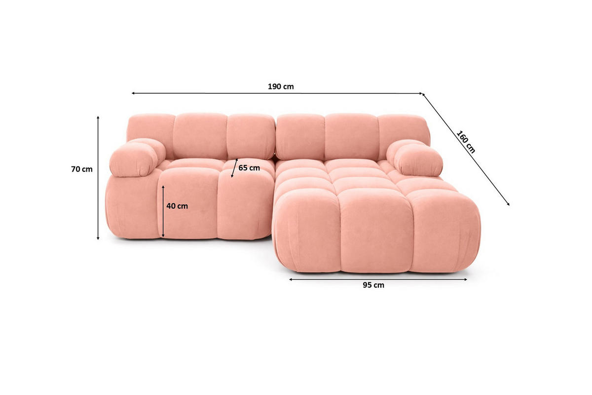 CHAISELONGUE Modular, Bouclé-Stoff Abriamo, Ecru, Rechts, Selia - Ecru/Rosa, Holz (190/160cm) - Kaiser Möbel
