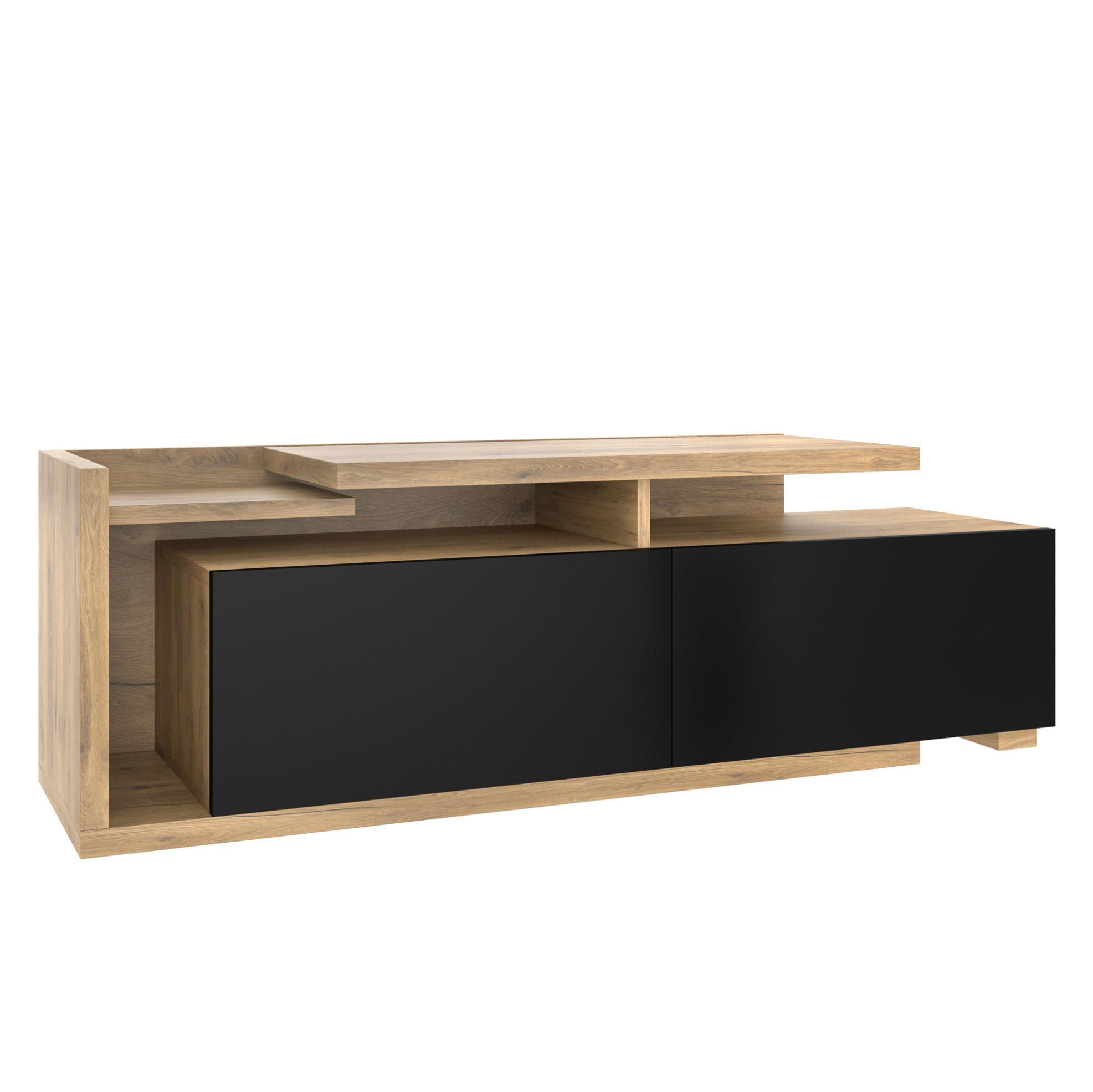 TV-LOWBOARD 133,5/40/45 cm mit 2 Schubladen & LED, ausziehbar bis ca. 200 cm - Naturfarben, Holzwerkstoff (133.5/45/40cm) - BEAOK