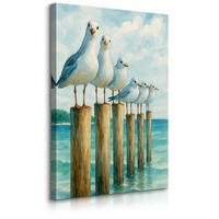 LEINWANDBILD Bemalte Möwen Meer 50/70cm - Blau/Beige, Textil (50/70cm) - Muralo
